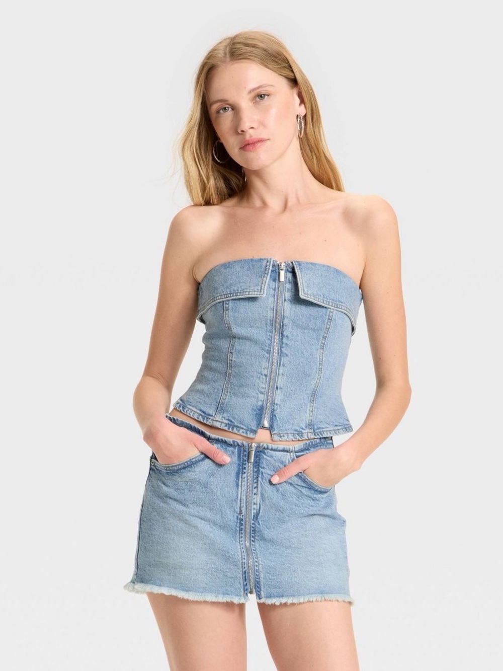 wild fable Light Blue Strapless Denim Corset Top